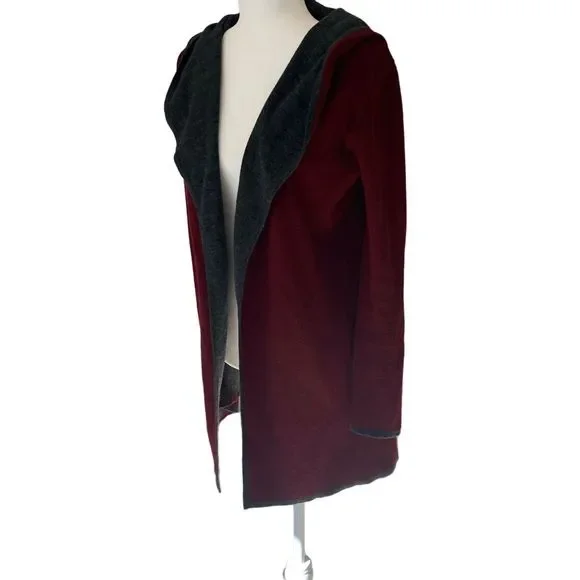 BNCI by Blanc Noir Red Wool Blend Hooded Long Sleeve Long Line Cardigan Sweater - Picture 8 of 10